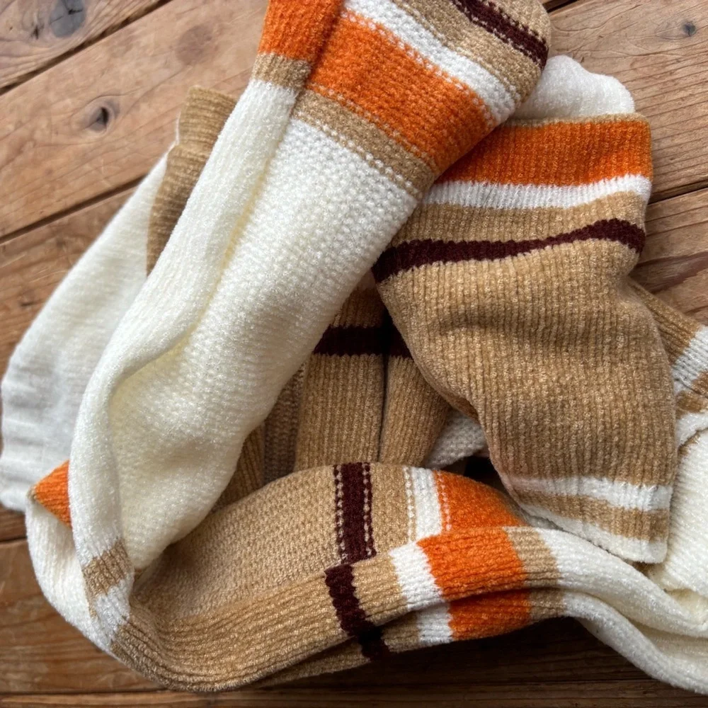 Stitches in Time Striped Knit Scarf in Cream and Orange